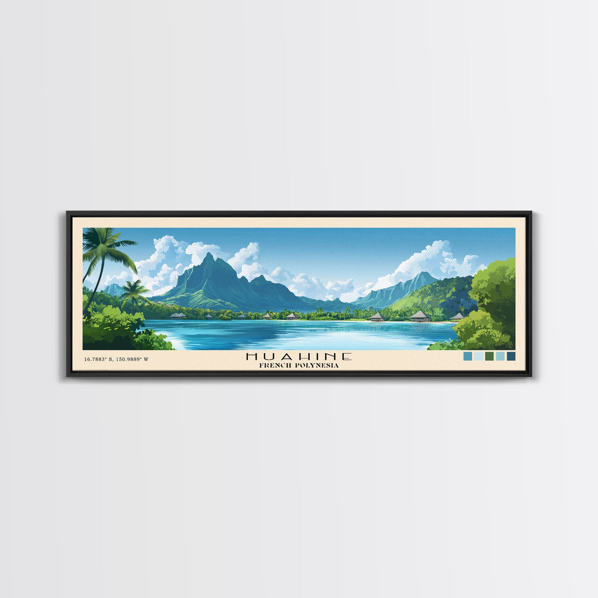 Huahine, French Polynesia Panoramic Beach Print, Vacation Gift, French Polynesia Wall Art, Beach Painting, Beach Decor, Beach Painting