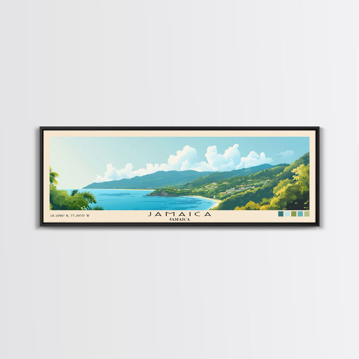 Jamaica, Jamaica Panoramic Print, Vacation Gift, Jamaica Wall Art, Beach Painting, Beach Decor, Large Wall Art, Wood Frame Art