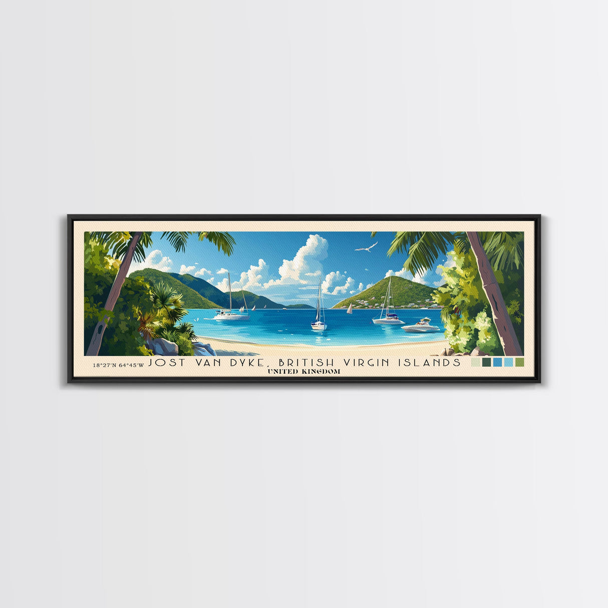 Jost Van Dyke, British Virgin Islands , United Kingdom Panoramic Print, Vacation Gift, United Kingdom Wall Art, Beach Painting, Beach Decor, Beach Or Lakehouse Art