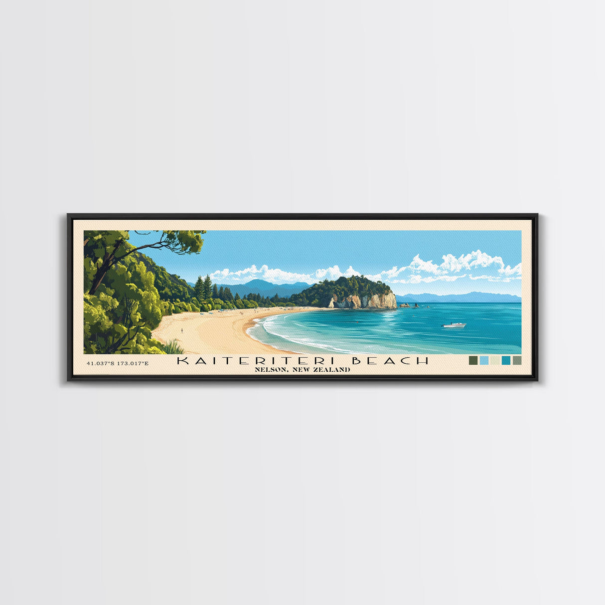 Kaiteriteri Beach, Nelson, New Zealand Panoramic Beach Print, Vacation Gift, Nelson, New Zealand Wall Art, Beach Painting, Beach Decor, Beach Painting