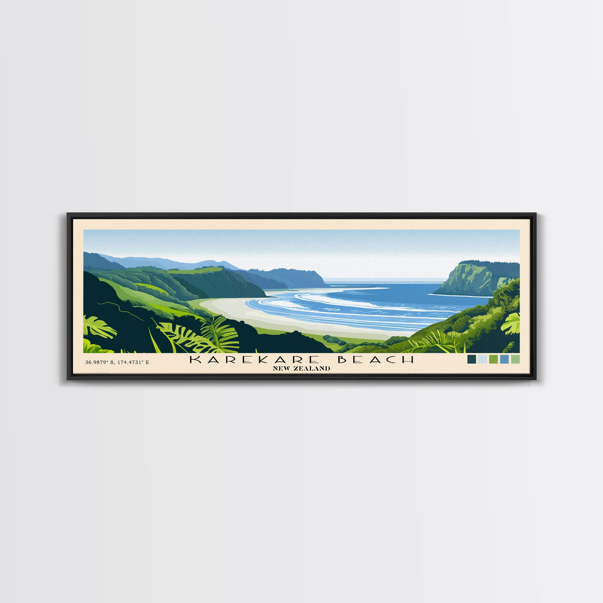 Karekare Beach, New Zealand Panoramic Print, Vacation Gift, New Zealand Wall Art, Beach Painting, Beach Decor, Large Wall Art, Wood Frame Art