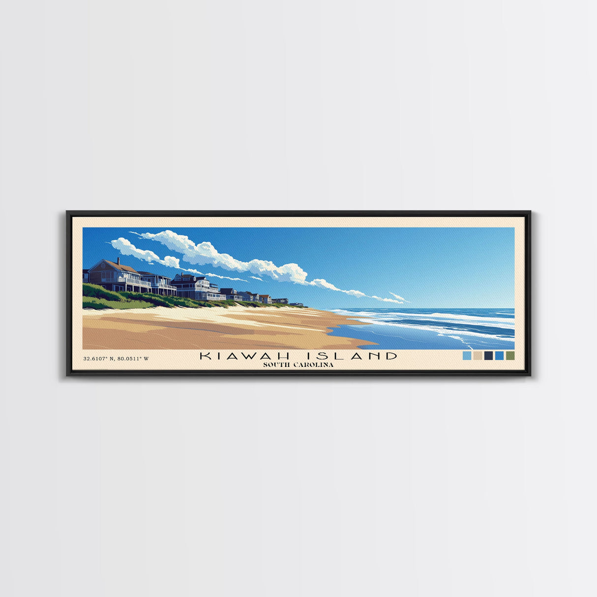 Kiawah Island, South Carolina Panoramic Beach Print, Vacation Gift, South Carolina Wall Art, Beach Painting, Beach Decor, Beach Painting