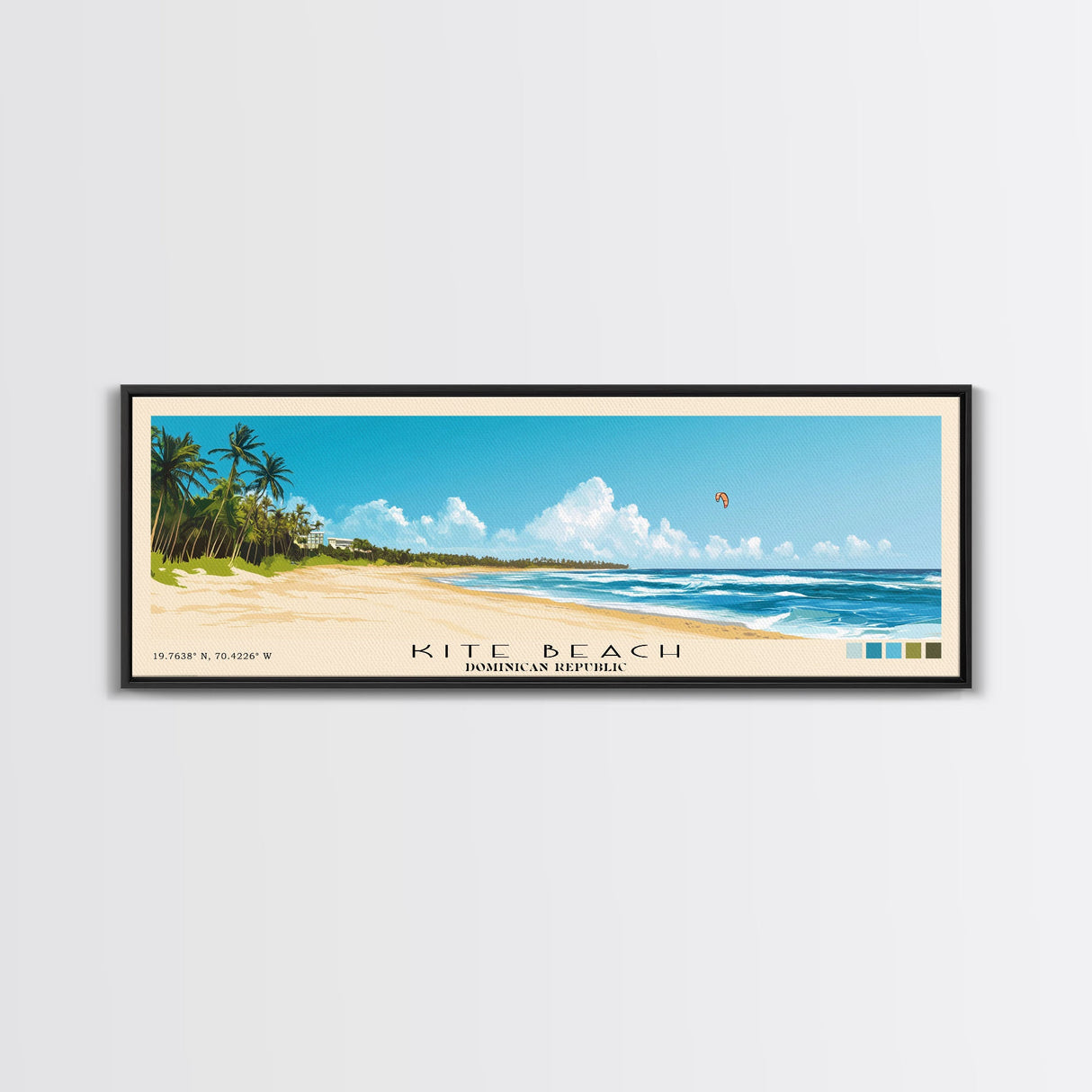 Kite Beach, Dominican Republic Panoramic Print, Vacation Gift, Dominican Republic Wall Art, Beach Painting, Beach Decor, Large Wall Art, Wood Frame Art