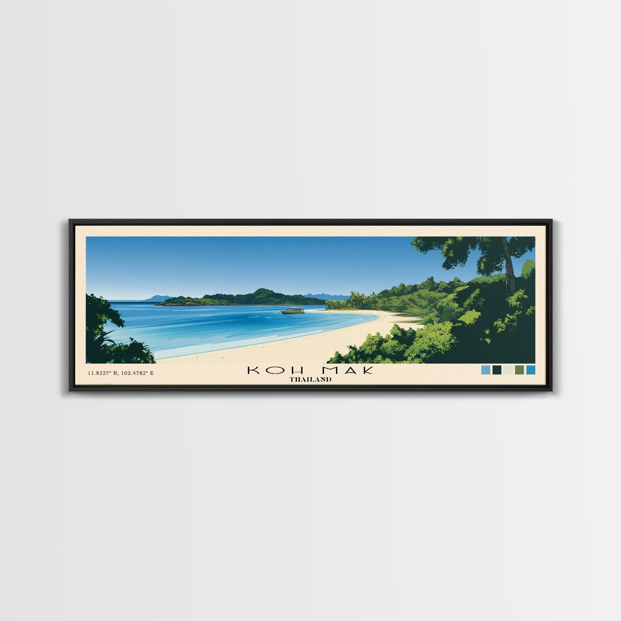 Koh Mak, Thailand Panoramic Beach Print, Vacation Gift, Thailand Wall Art, Framed Canvas Print, Framed Beach Painting