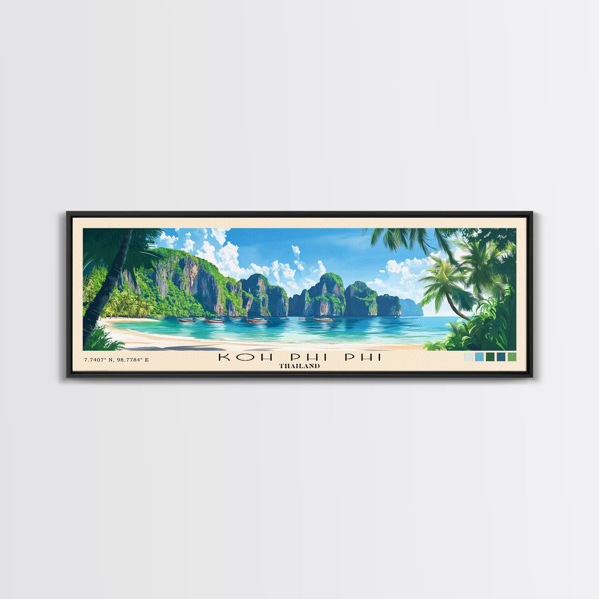 Koh Phi Phi, Thailand Panoramic Beach Print, Vacation Gift, Thailand Wall Art, Beach Painting, Beach Decor, Beach Painting