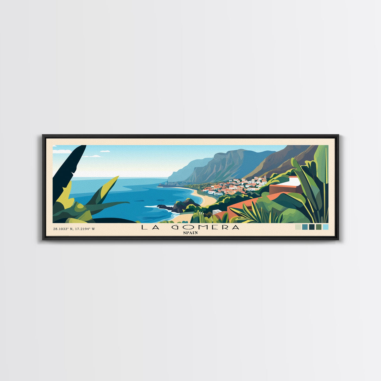 La Gomera, Spain Panoramic Beach Print, Vacation Gift, Spain Wall Art, Framed Canvas Print, Framed Beach Painting