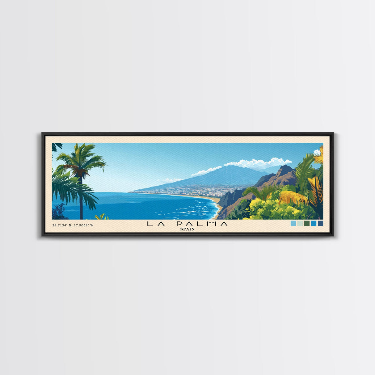 La Palma, Spain Panoramic Beach Print, Vacation Gift, Spain Wall Art, Beach Painting, Beach Decor, Beach Painting