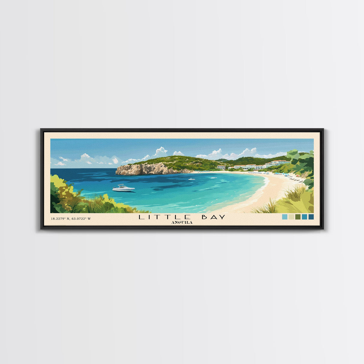 Little Bay, Anguila Panoramic Print, Vacation Gift, Anguila Wall Art, Beach Painting, Beach Decor, Large Wall Art, Wood Frame Art