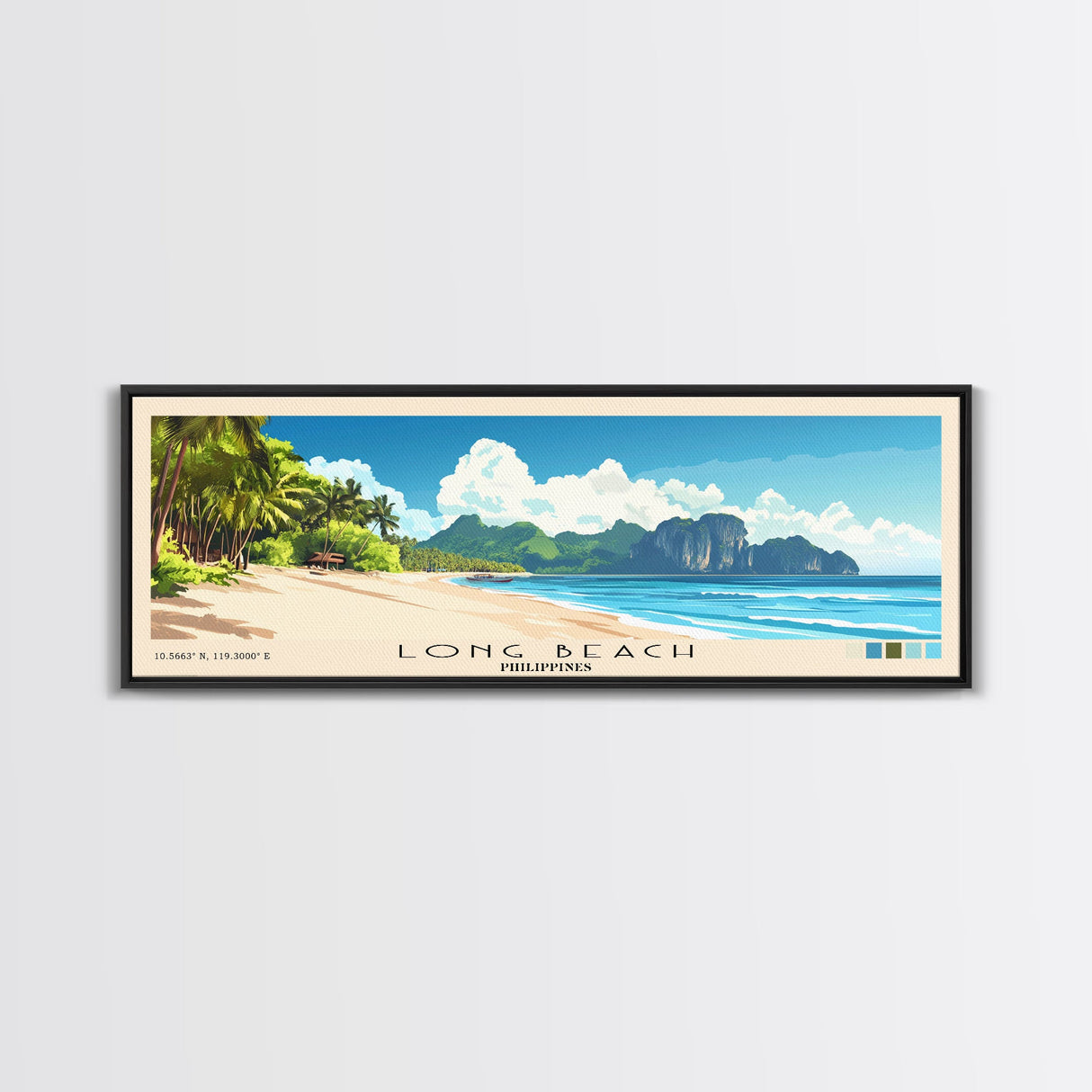 Long Beach, Philippines Panoramic Beach Print, Vacation Gift, Philippines Wall Art, Framed Canvas Print, Framed Beach Painting