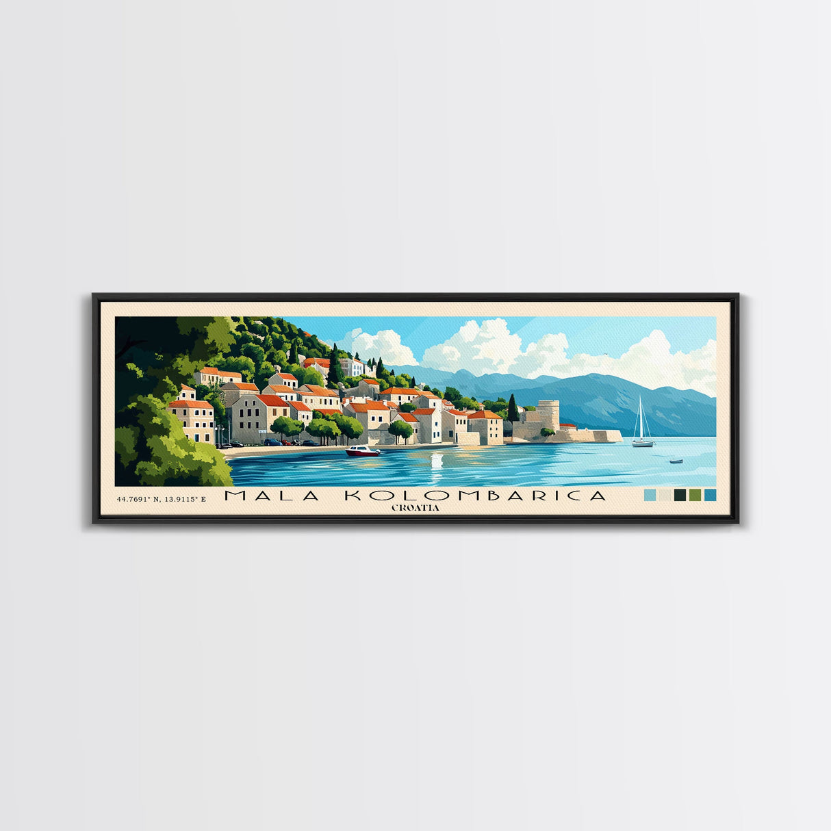 Mala Kolombarica, Croatia Panoramic Beach Print, Vacation Gift, Croatia Wall Art, Beach Painting, Beach Decor, Beach Painting