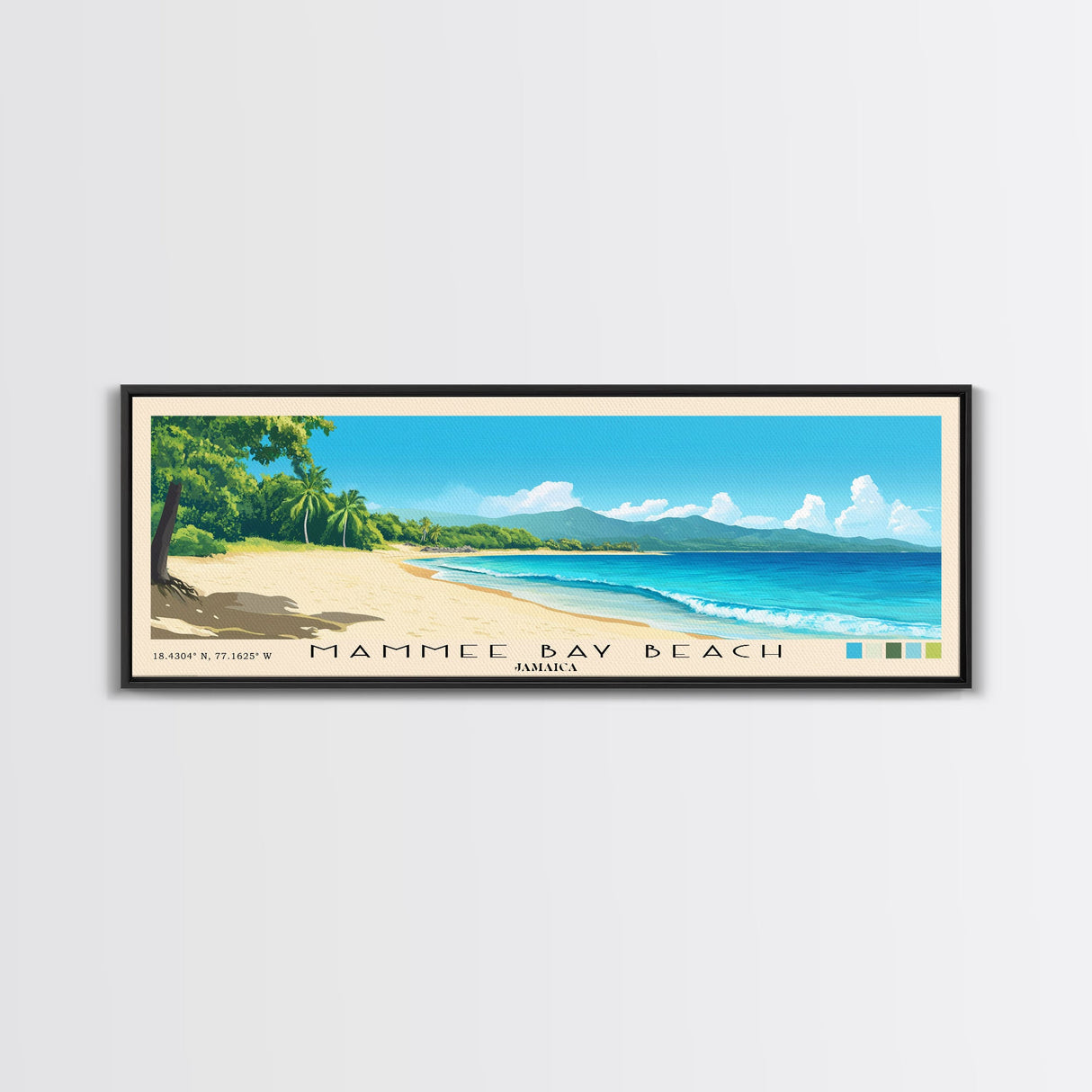 Mammee Bay Beach, Jamaica Panoramic Beach Print, Vacation Gift, Jamaica Wall Art, Beach Painting, Beach Decor, Beach Painting