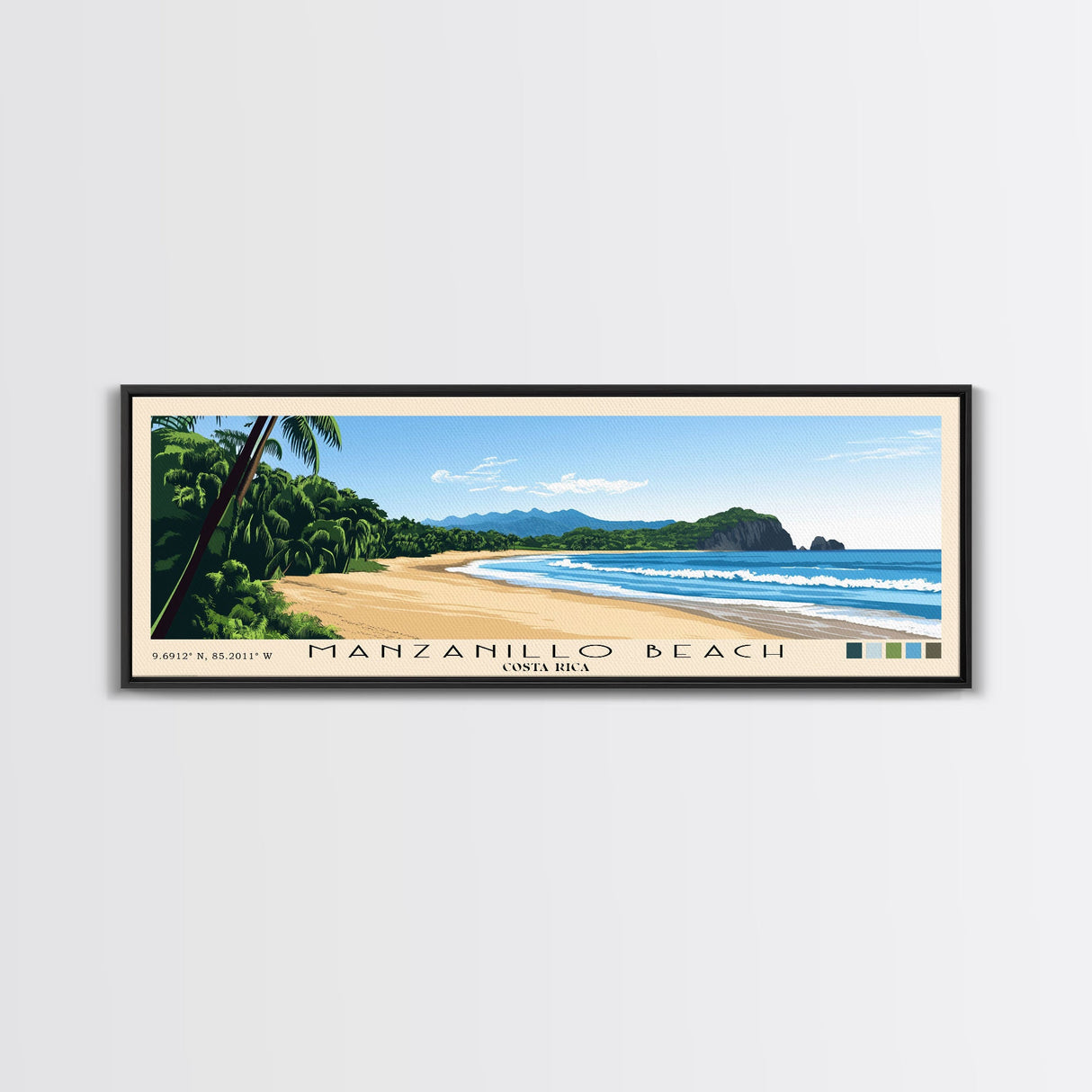 Manzanillo Beach, Costa Rica Panoramic Print, Vacation Gift, Costa Rica Wall Art, Beach Painting, Beach Decor, Large Wall Art, Wood Frame Art