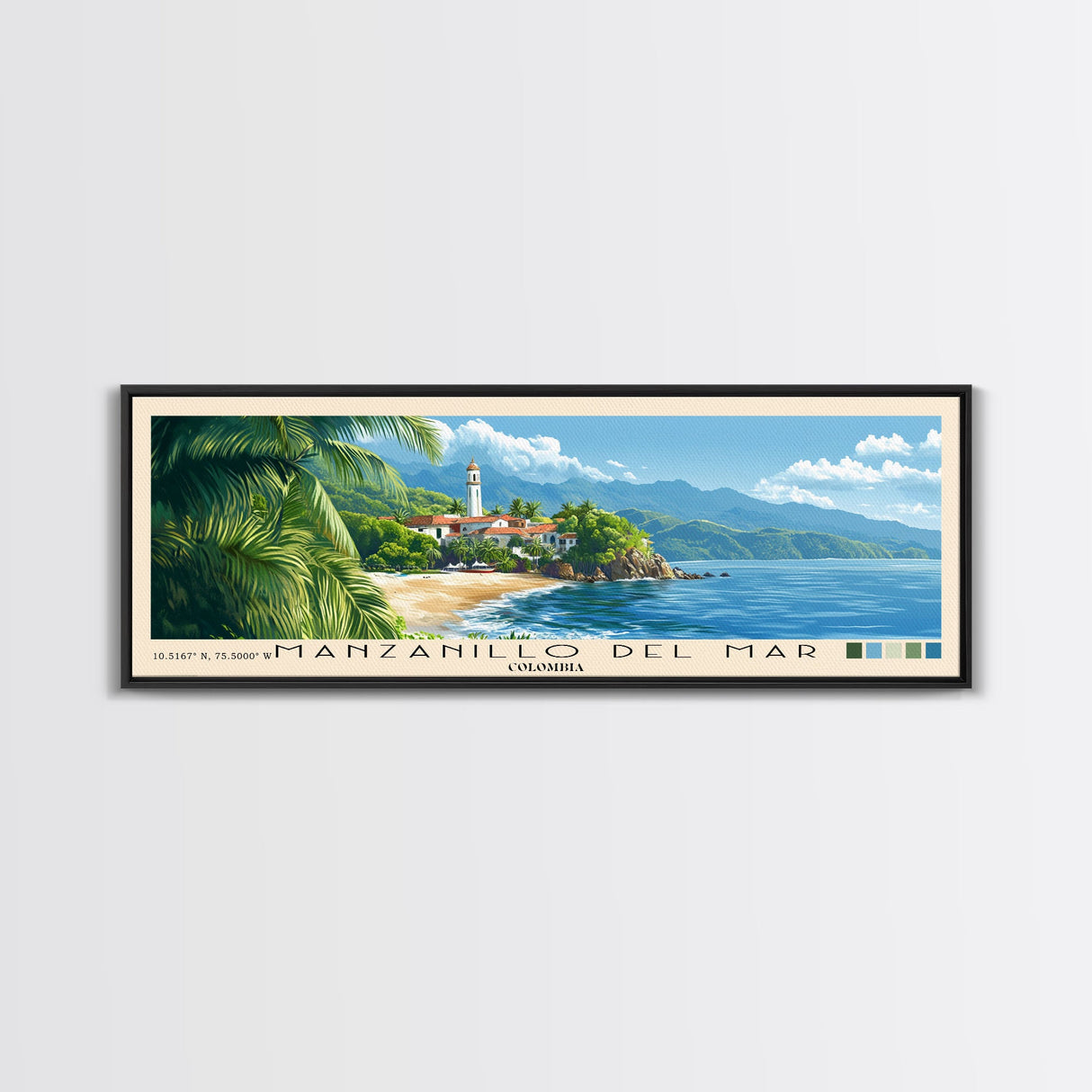 Manzanillo del Mar, Colombia Panoramic Beach Print, Vacation Gift, Colombia Wall Art, Framed Canvas Print, Framed Beach Painting