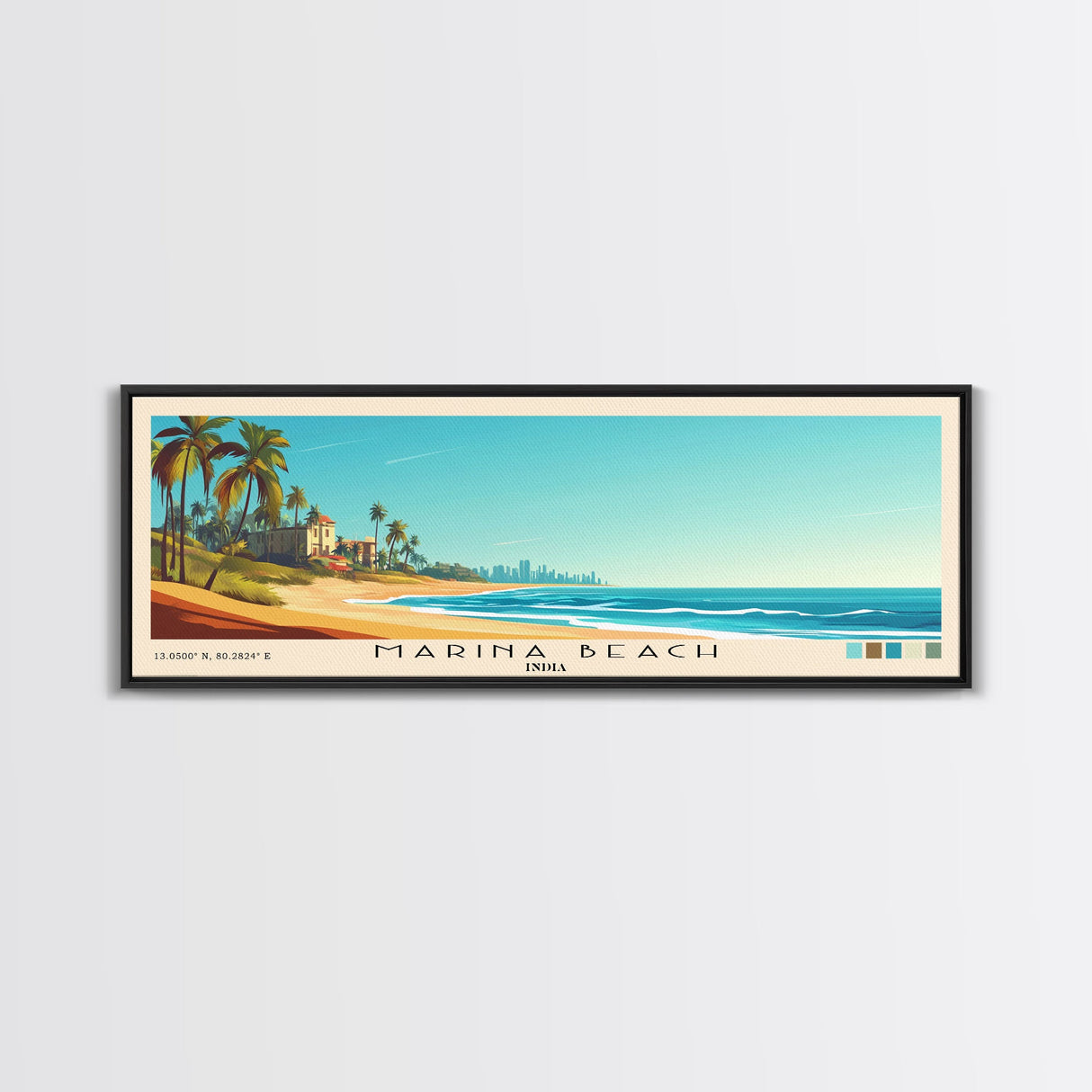 Marina Beach, India Panoramic Print, Vacation Gift, India Wall Art, Beach Painting, Beach Decor, Large Wall Art, Wood Frame Art