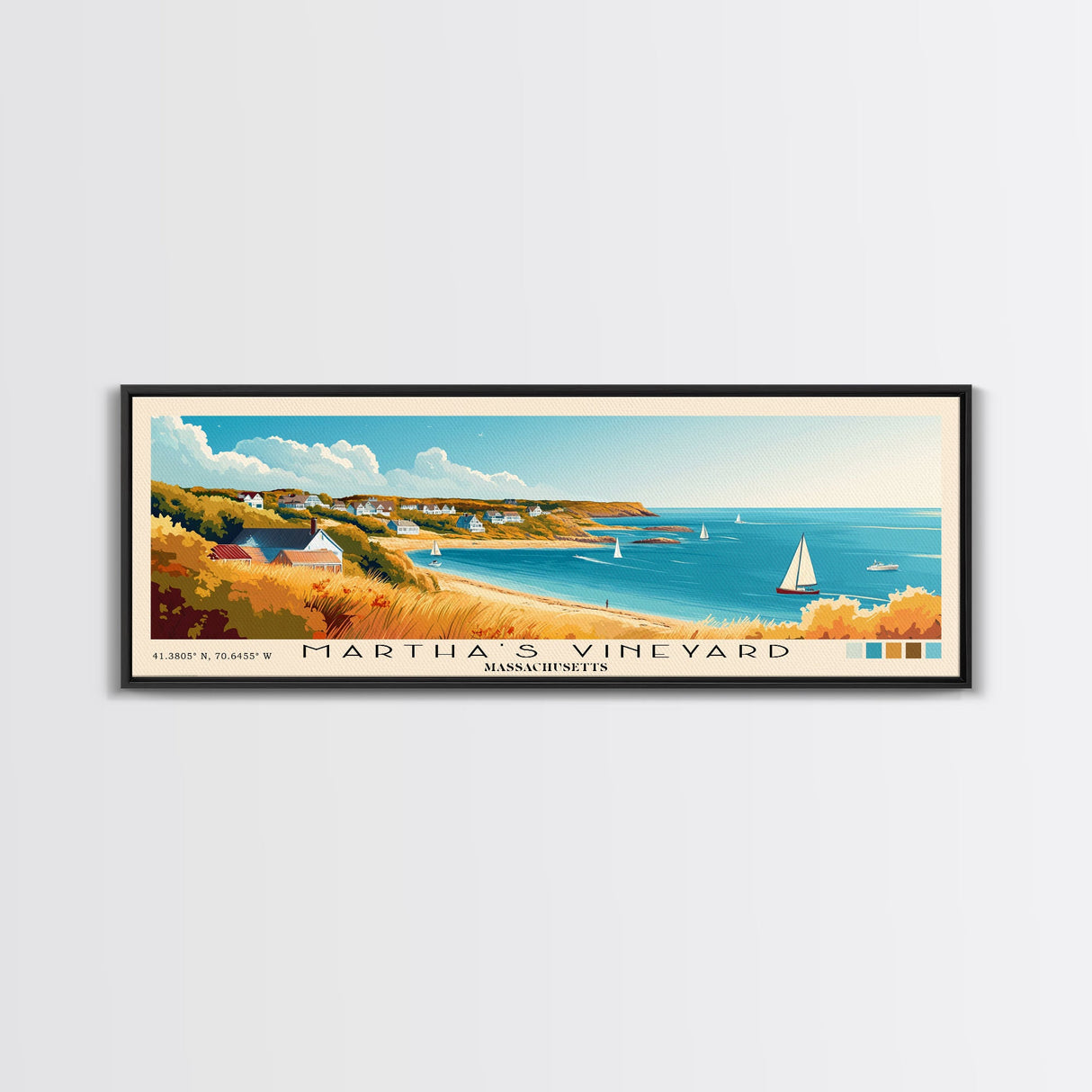 Martha’s Vineyard, Massachusetts Panoramic Beach Print, Vacation Gift, Massachusetts Wall Art, Beach Painting, Beach Decor, Beach Painting