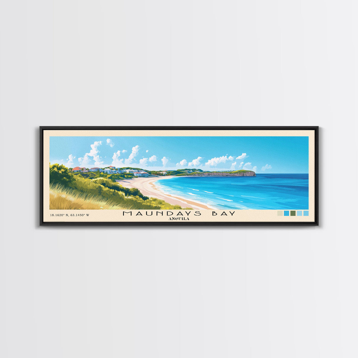 Maundays Bay, Anguila Panoramic Beach Print, Vacation Gift, Anguila Wall Art, Beach Painting, Beach Decor, Beach Painting