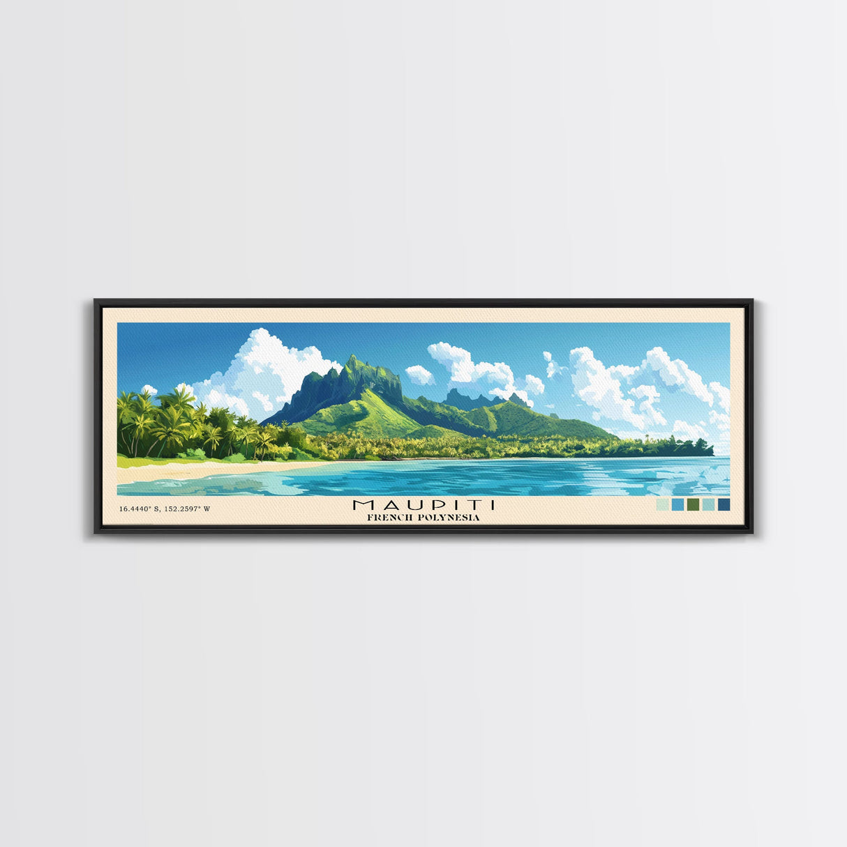 Maupiti, French Polynesia Panoramic Print, Vacation Gift, French Polynesia Wall Art, Beach Painting, Beach Decor, Large Wall Art, Wood Frame Art