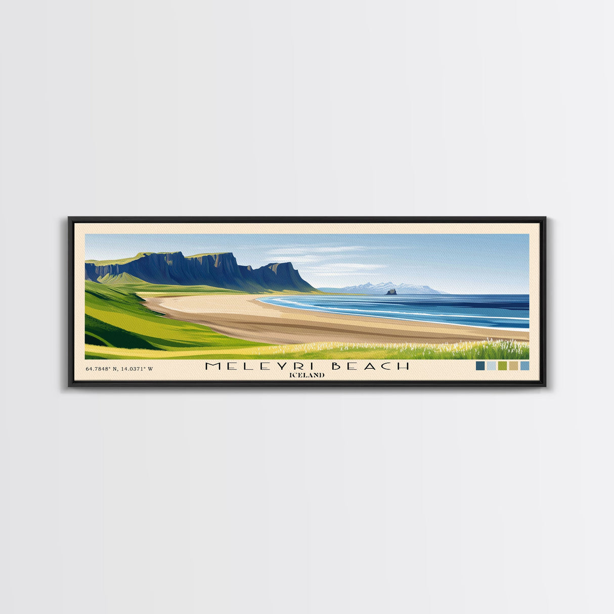 Meleyri Beach, Iceland Panoramic Print, Vacation Gift, Iceland Wall Art, Beach Painting, Beach Decor, Large Wall Art, Wood Frame Art