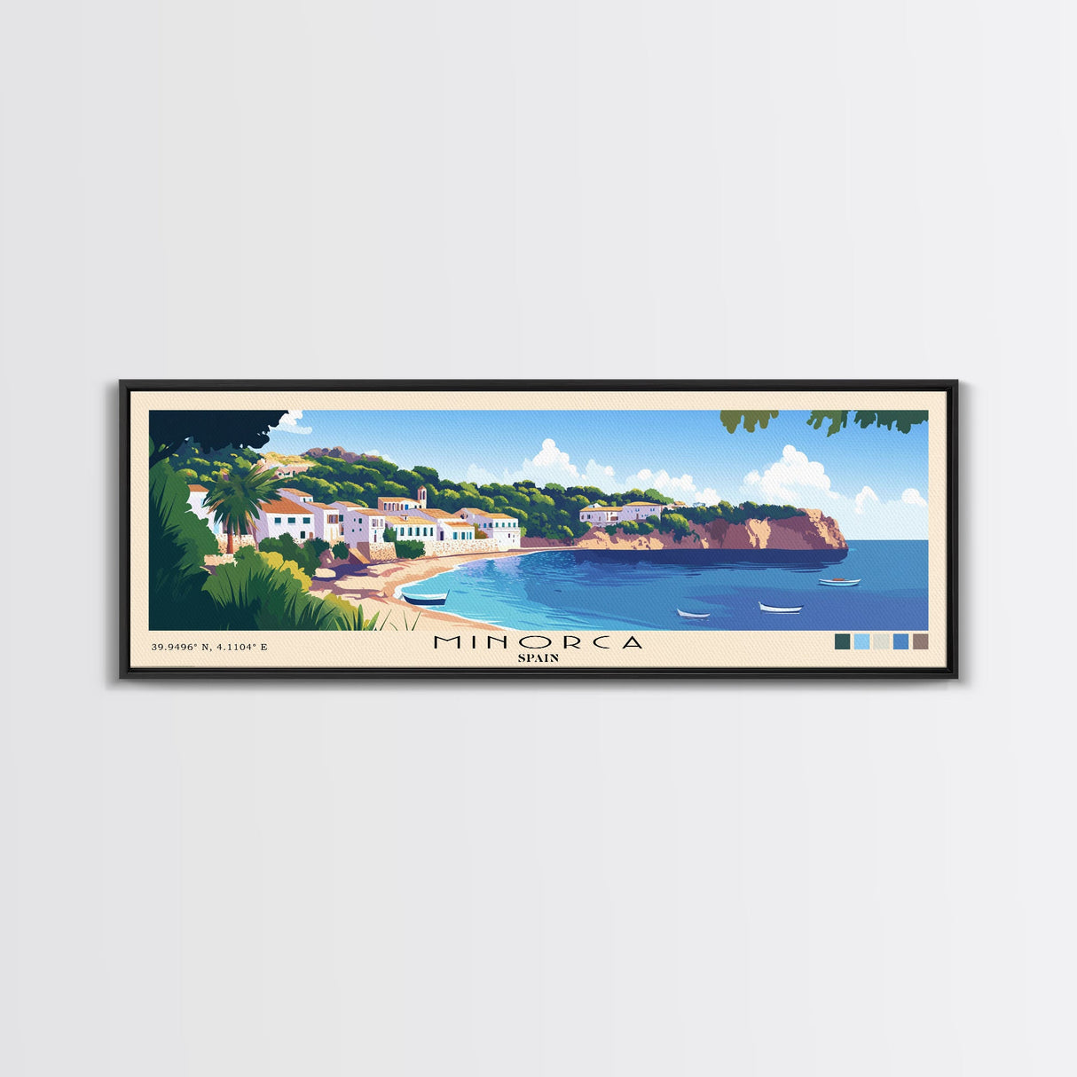 Minorca, Spain Panoramic Beach Print, Vacation Gift, Spain Wall Art, Framed Canvas Print, Framed Beach Painting