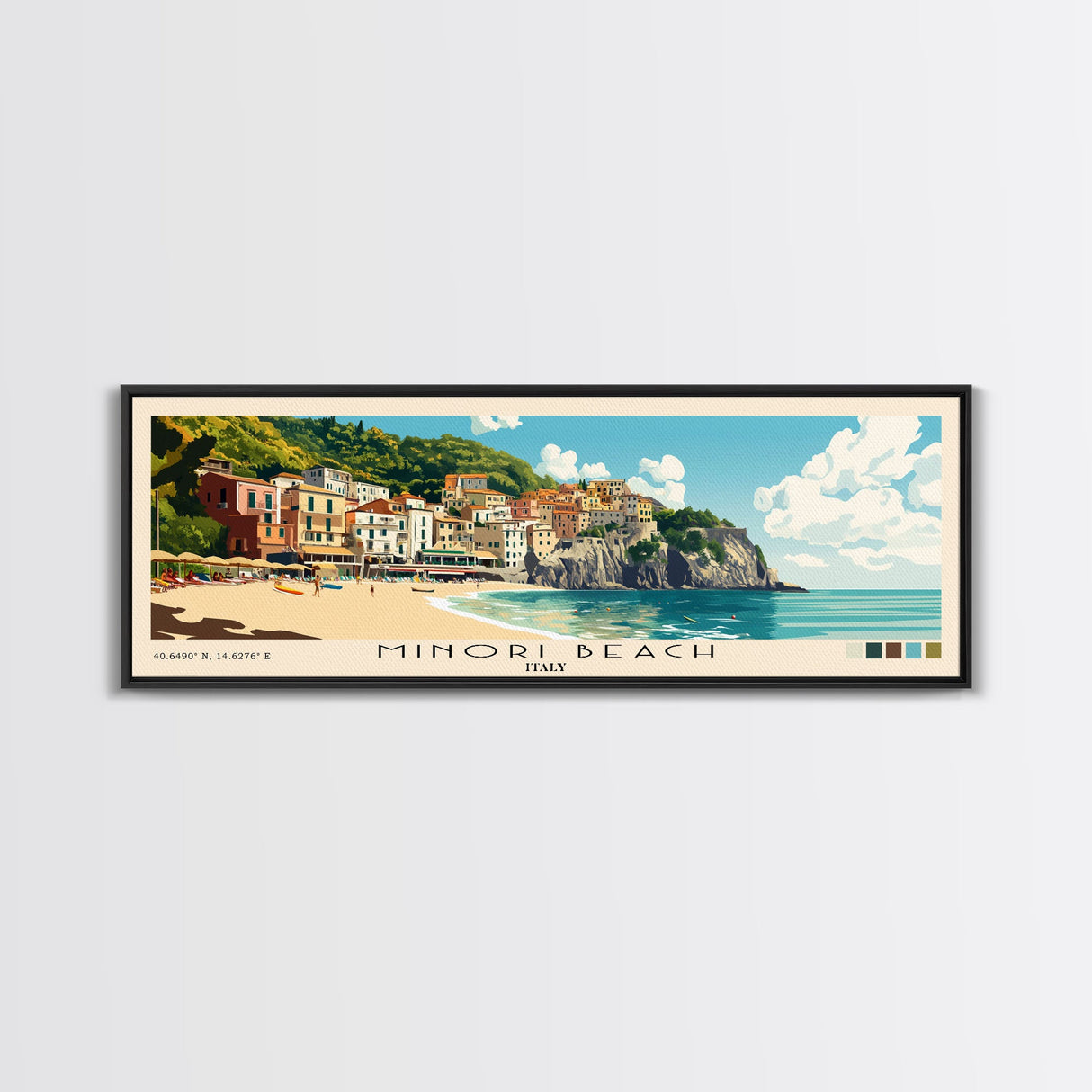 Minori Beach, Italy Panoramic Print, Vacation Gift, Italy Wall Art, Vacation Wall Art, Vacatation Memories, Beach Decor, Beach Or Lakehouse Art