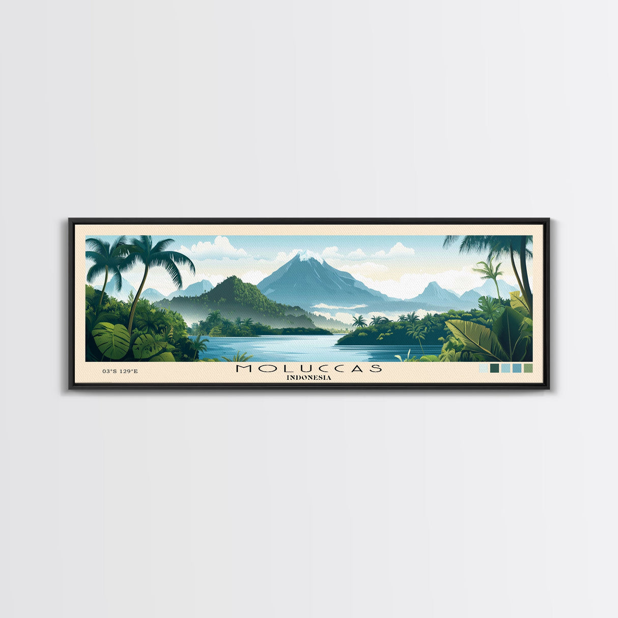 Moluccas, Indonesia Panoramic Beach Print, Vacation Gift, Indonesia Wall Art, Beach Painting, Beach Decor, Beach Painting