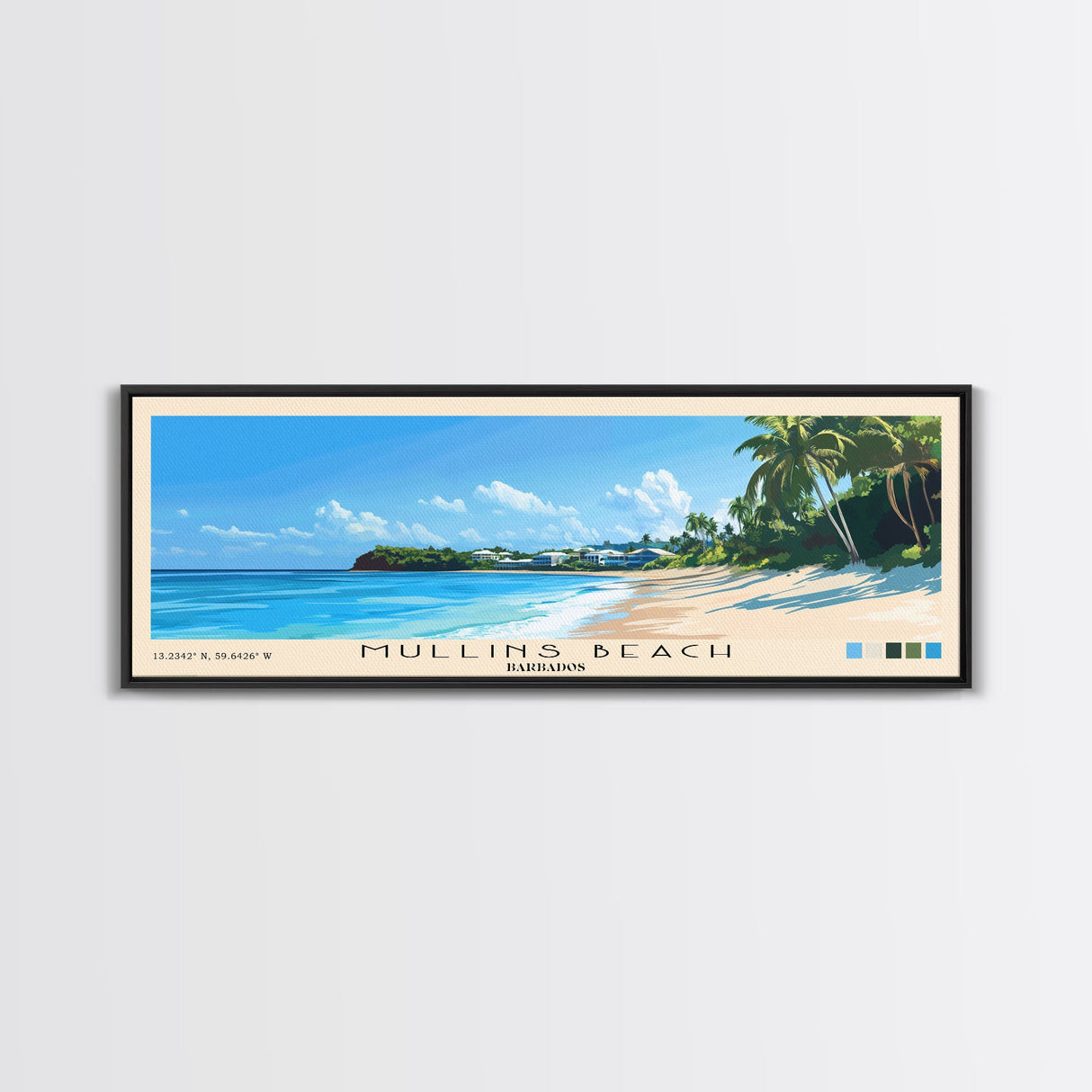 Mullins Beach, Barbados Panoramic Beach Print, Vacation Gift, Barbados Wall Art, Beach Painting, Beach Decor, Beach Painting