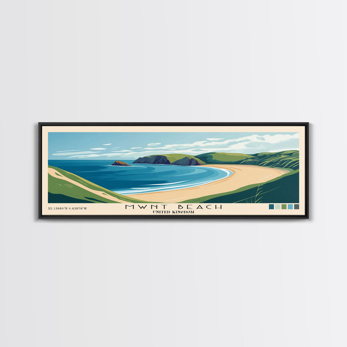 Mwnt Beach, United Kingdom Panoramic Beach Print, Vacation Gift, United Kingdom Wall Art, Framed Canvas Print, Framed Beach Painting