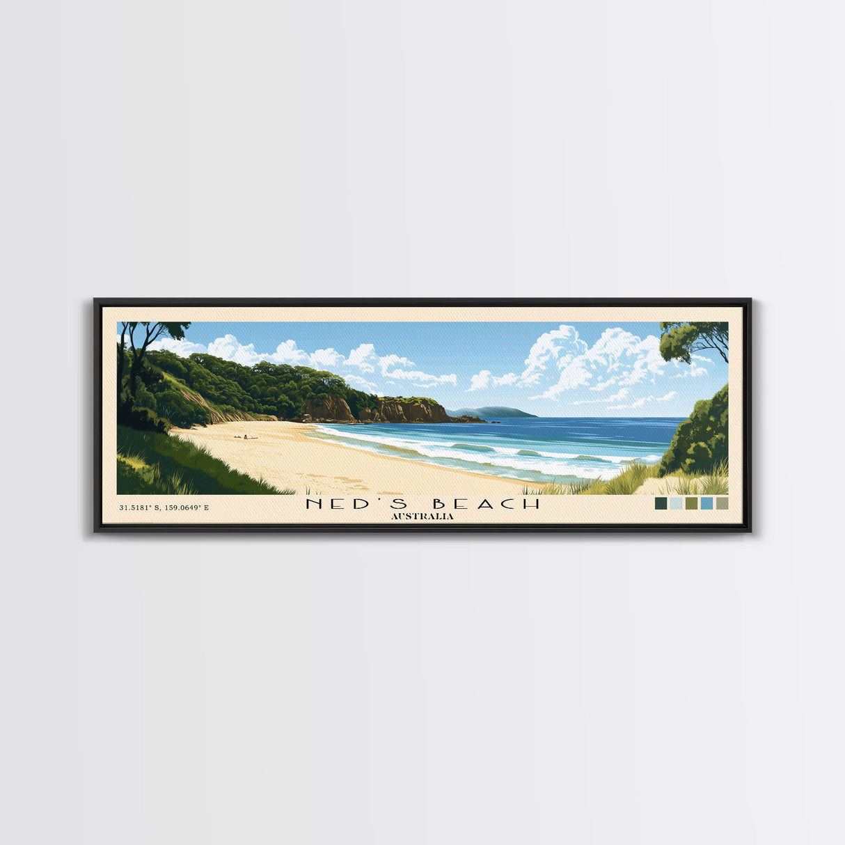 Ned's Beach, Australia Panoramic Print, Vacation Gift, Australia Wall Art, Beach Painting, Beach Decor, Large Wall Art, Wood Frame Art