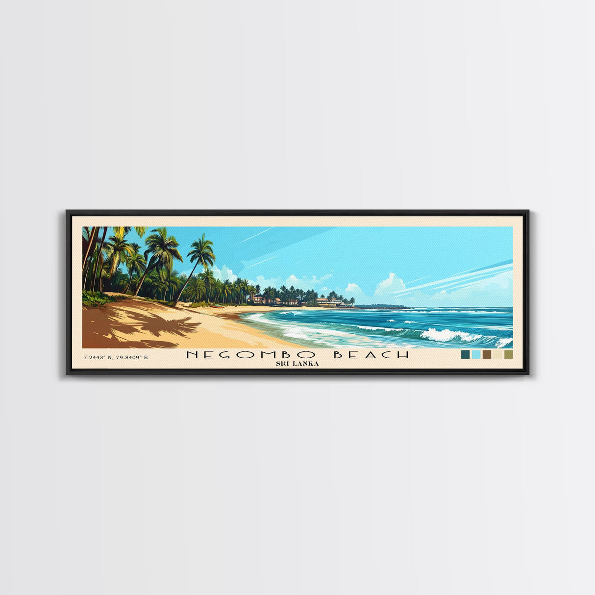 Negombo beach, Sri Lanka Panoramic Beach Print, Vacation Gift, Sri Lanka Wall Art, Framed Canvas Print, Framed Beach Painting