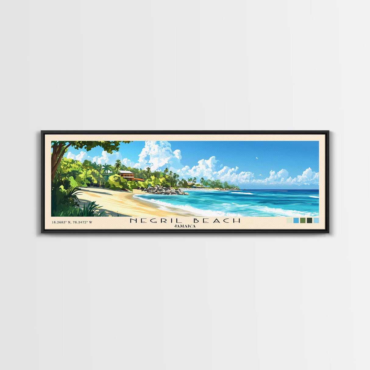 Negril Beach, Jamaica Panoramic Print, Vacation Gift, Jamaica Wall Art, Vacation Wall Art, Vacatation Memories, Beach Decor, Beach Or Lakehouse Art