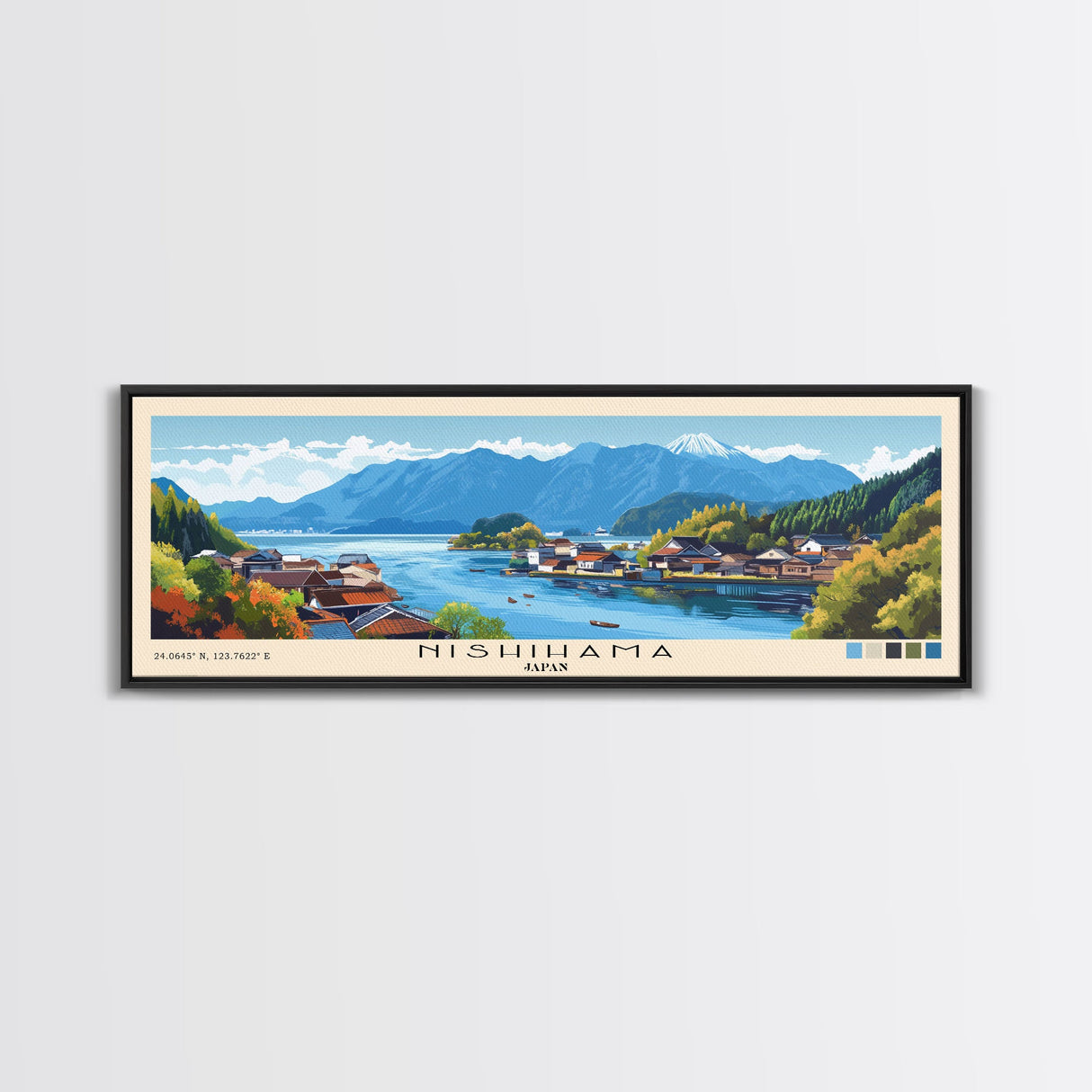 Nishihama, Japan Panoramic Beach Print, Vacation Gift, Japan Wall Art, Beach Painting, Beach Decor, Beach Painting