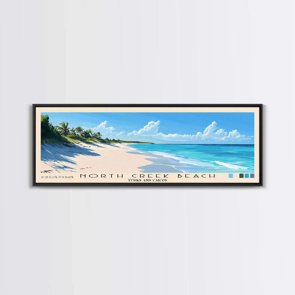 North Creek Beach, Turks and Caicos Panoramic Beach Print, Vacation Gift, Turks and Caicos Wall Art, Framed Canvas Print, Framed Beach Painting