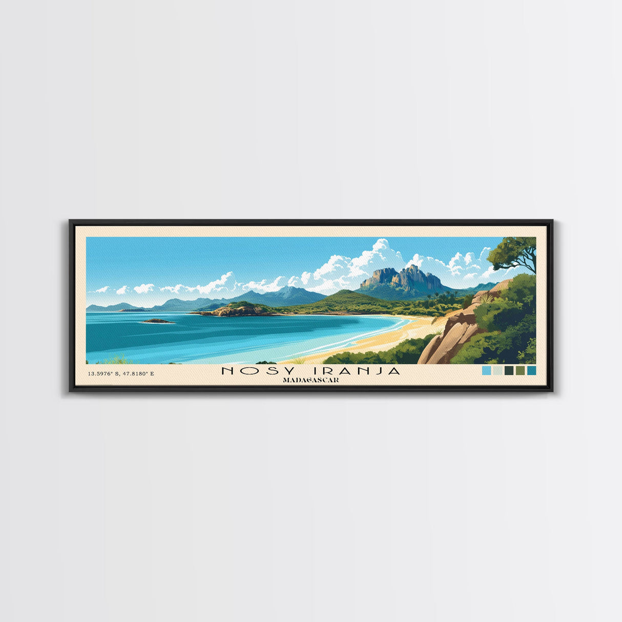 Nosy Iranja, Madagascar Panoramic Beach Print, Vacation Gift, Madagascar Wall Art, Framed Canvas Print, Framed Beach Painting