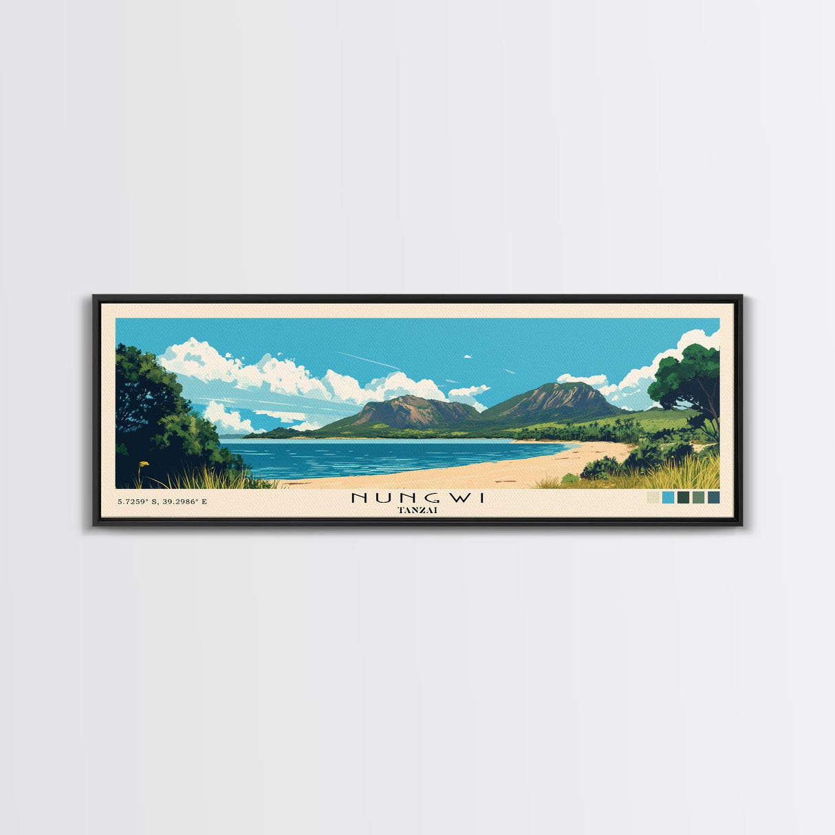 Nungwi, Tanzai Panoramic Print, Vacation Gift, Tanzai Wall Art, Beach Painting, Beach Decor, Large Wall Art, Wood Frame Art