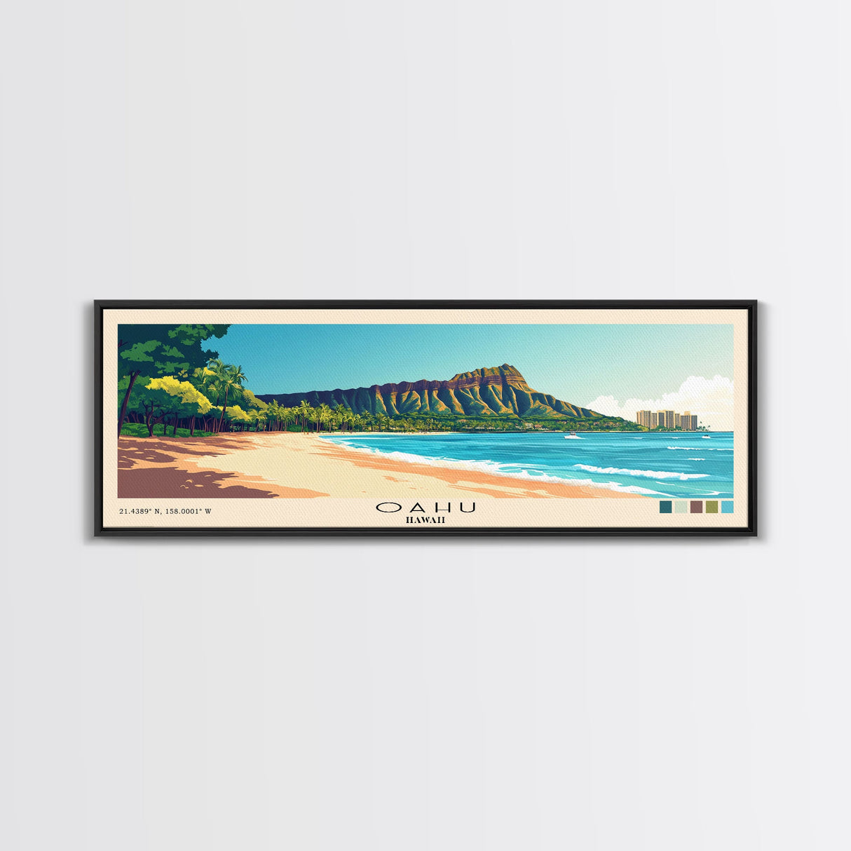 Oahu, Hawaii Panoramic Print, Vacation Gift, Hawaii Wall Art, Vacation Wall Art, Vacatation Memories, Beach Decor, Beach Or Lakehouse Art