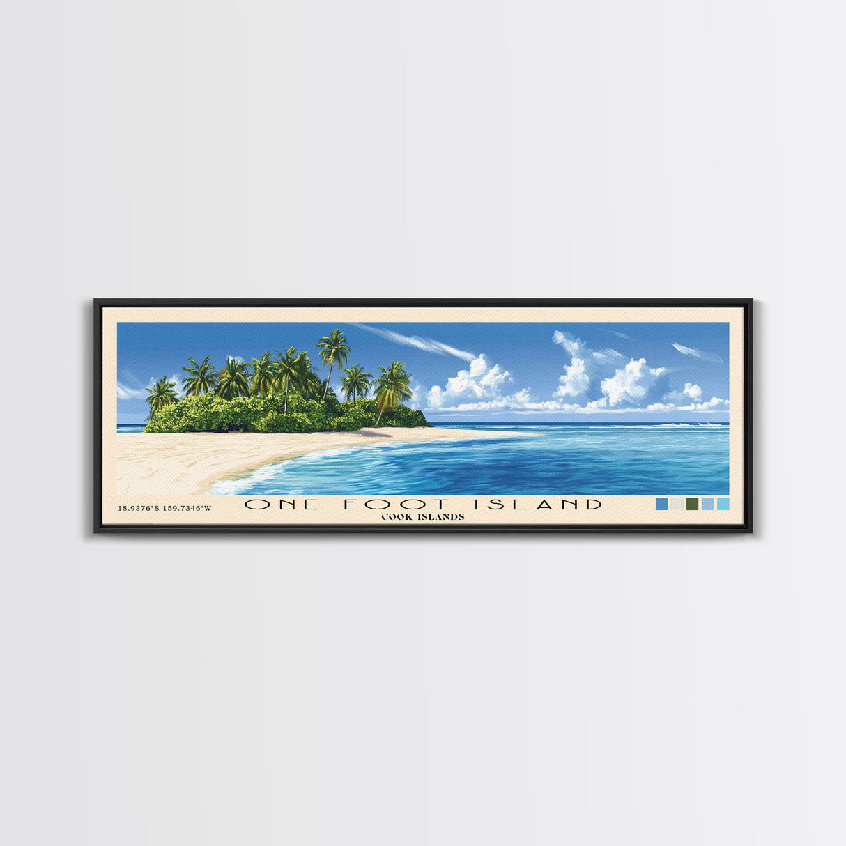 One Foot Island, Cook Islands Panoramic Beach Print, Vacation Gift, Cook Islands Wall Art, Beach Painting, Beach Decor, Beach Painting