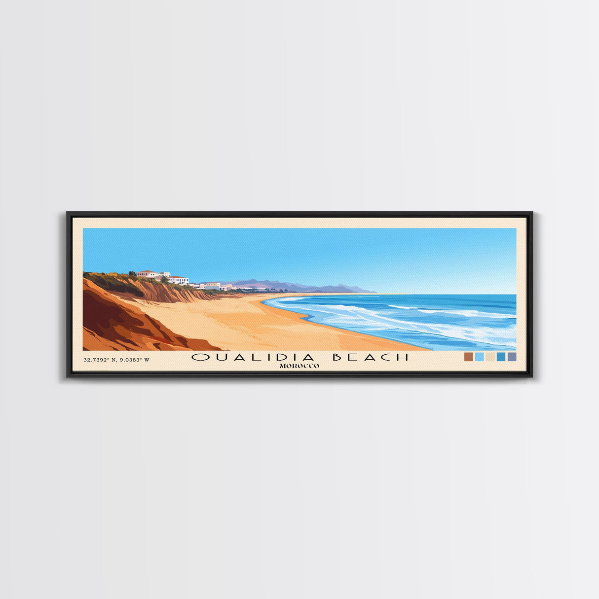 Oualidia Beach, Morocco Panoramic Beach Print, Vacation Gift, Morocco Wall Art, Framed Canvas Print, Framed Beach Painting