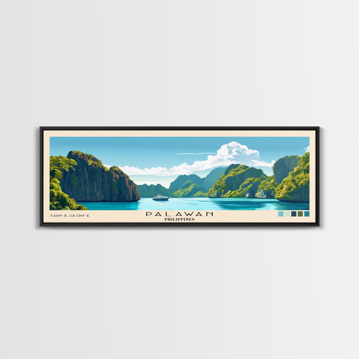 Palawan, Philippines Panoramic Print, Vacation Gift, Philippines Wall Art, Beach Painting, Beach Decor, Large Wall Art, Wood Frame Art