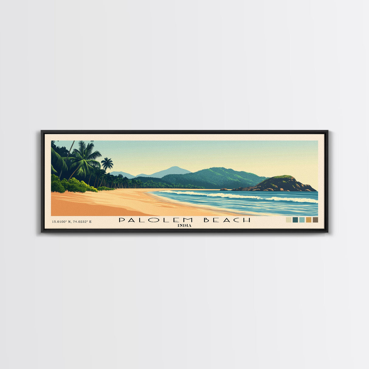 Palolem Beach, India Panoramic Beach Print, Vacation Gift, India Wall Art, Beach Painting, Beach Decor, Beach Painting