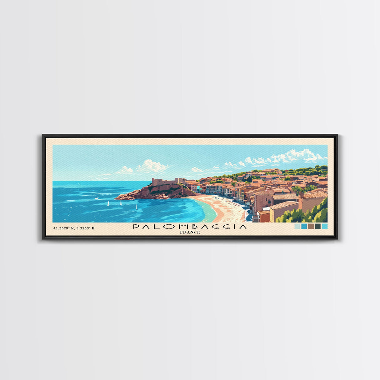 Palombaggia, France Panoramic Beach Print, Vacation Gift, France Wall Art, Framed Canvas Print, Framed Beach Painting