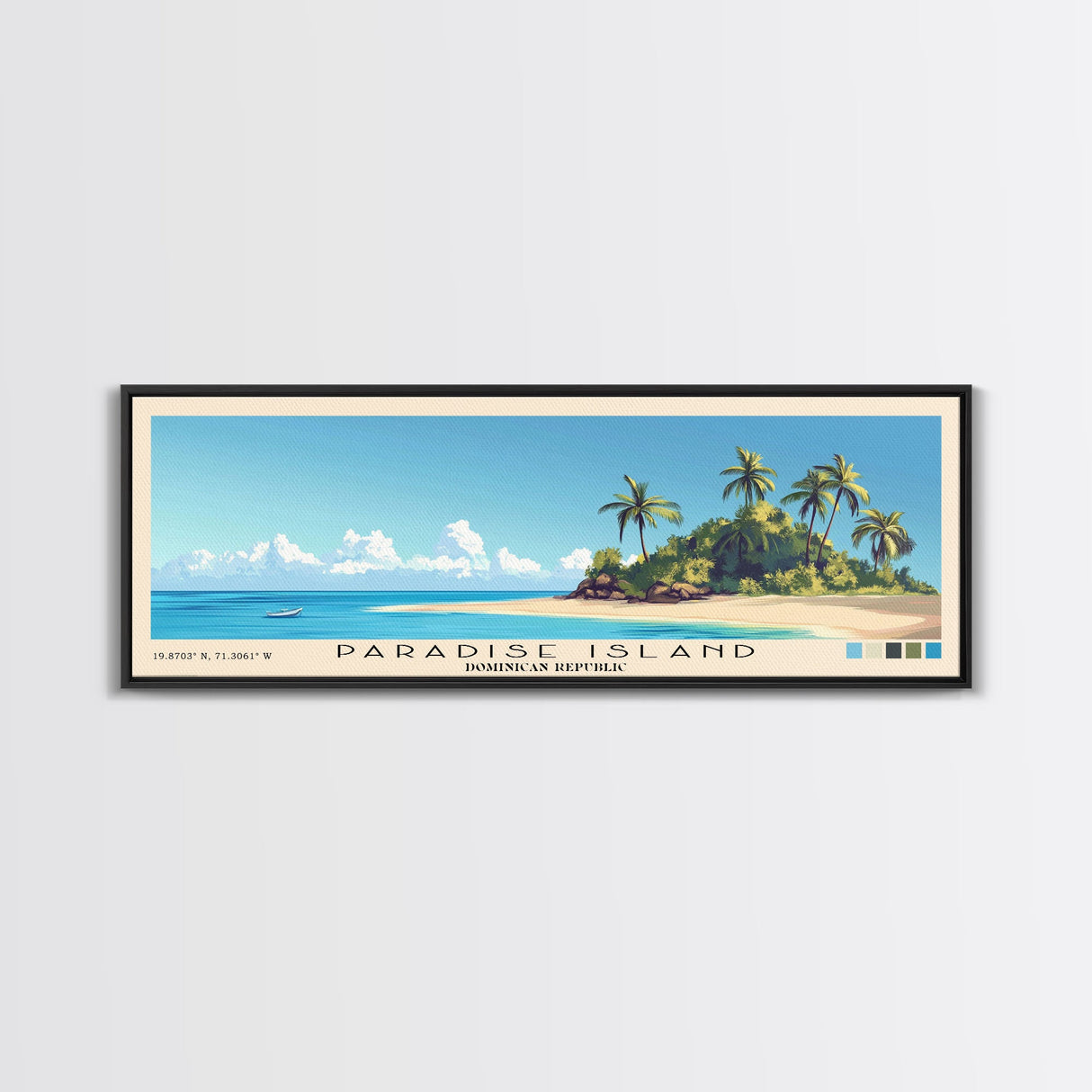 Paradise Island, Dominican Republic Panoramic Beach Print, Vacation Gift, Dominican Republic Wall Art, Framed Canvas Print, Framed Beach Painting