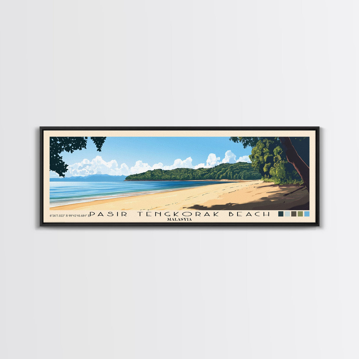 Pasir Tengkorak Beach, Malasyia Panoramic Print, Vacation Gift, Malasyia Wall Art, Beach Painting, Beach Decor, Large Wall Art, Wood Frame Art