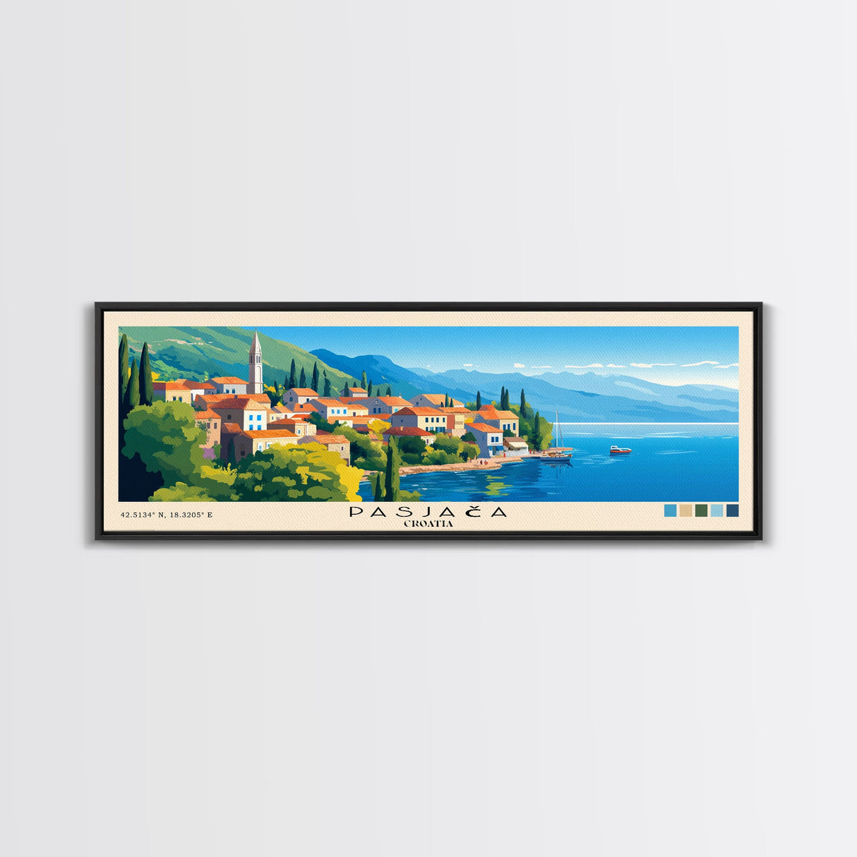 Pasjača, Croatia Panoramic Beach Print, Vacation Gift, Croatia Wall Art, Framed Canvas Print, Framed Beach Painting