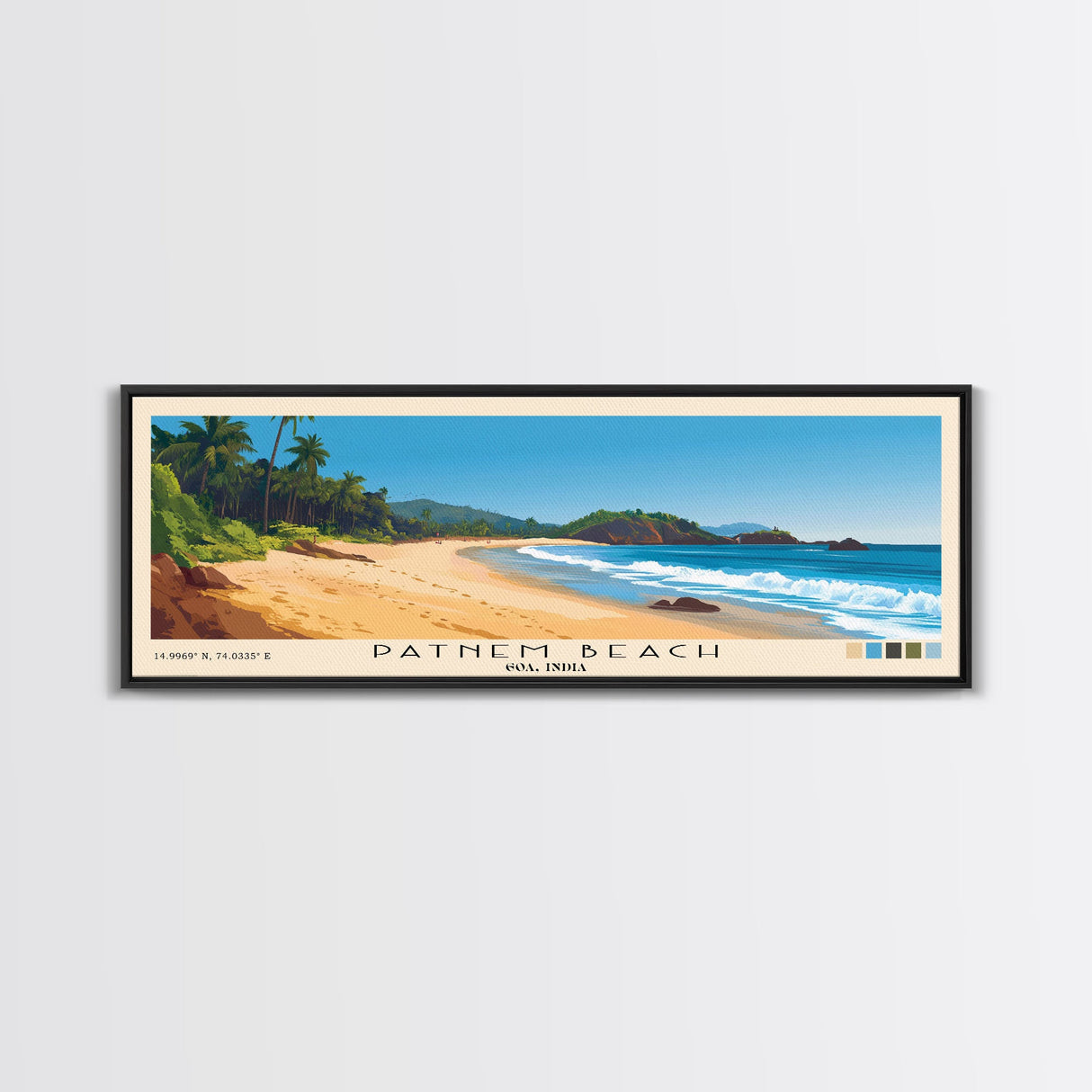 Patnem Beach, Goa, India Panoramic Print, Vacation Gift, Goa, India Wall Art, Beach Painting, Beach Decor, Large Wall Art, Wood Frame Art