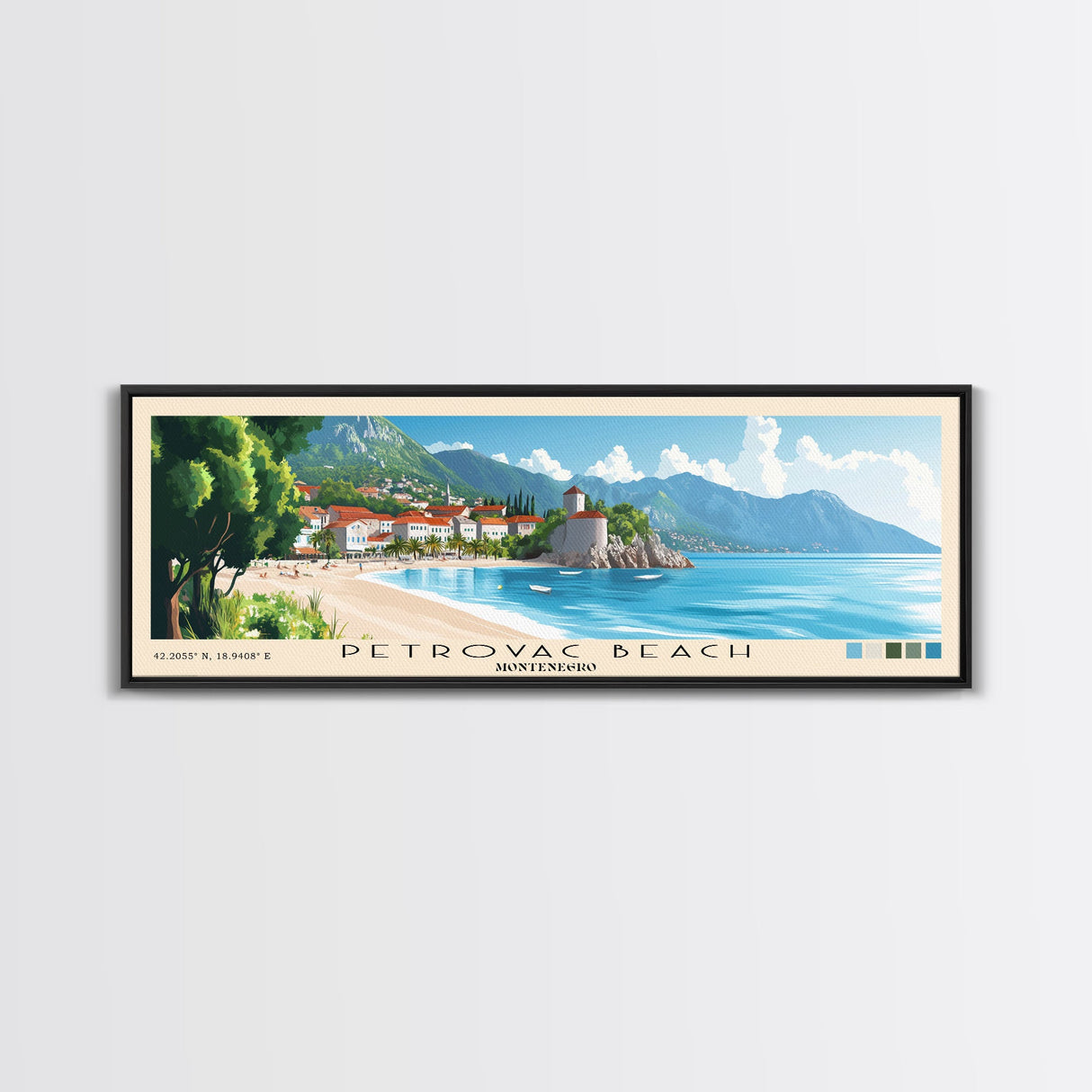 Petrovac Beach, Montenegro Panoramic Print, Vacation Gift, Montenegro Wall Art, Vacation Wall Art, Vacatation Memories, Beach Decor, Beach Or Lakehouse Art