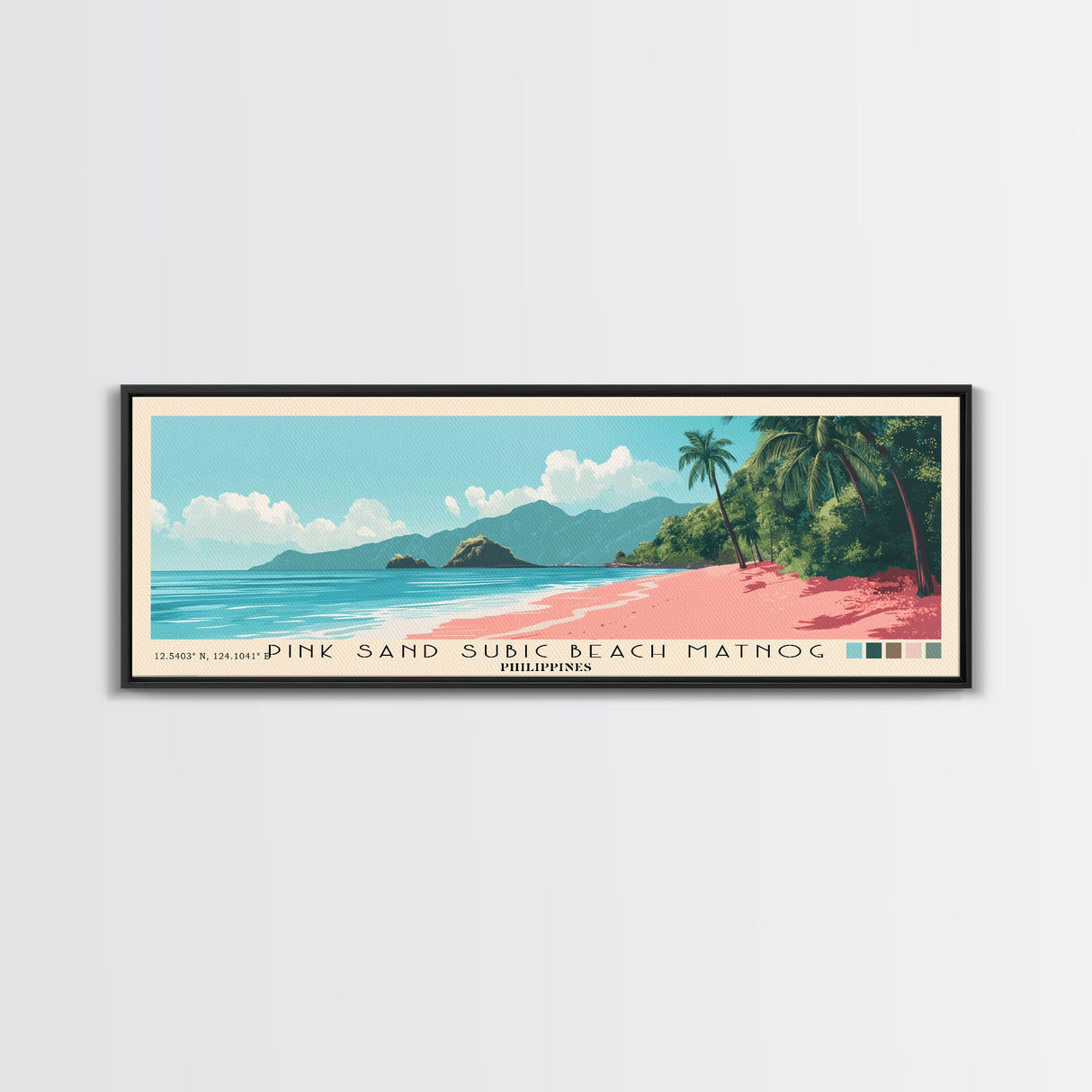 Pink sand Subic beach Matnog, Philippines Panoramic Print, Vacation Gift, Philippines Wall Art, Beach Painting, Beach Decor, Beach Or Lakehouse Art