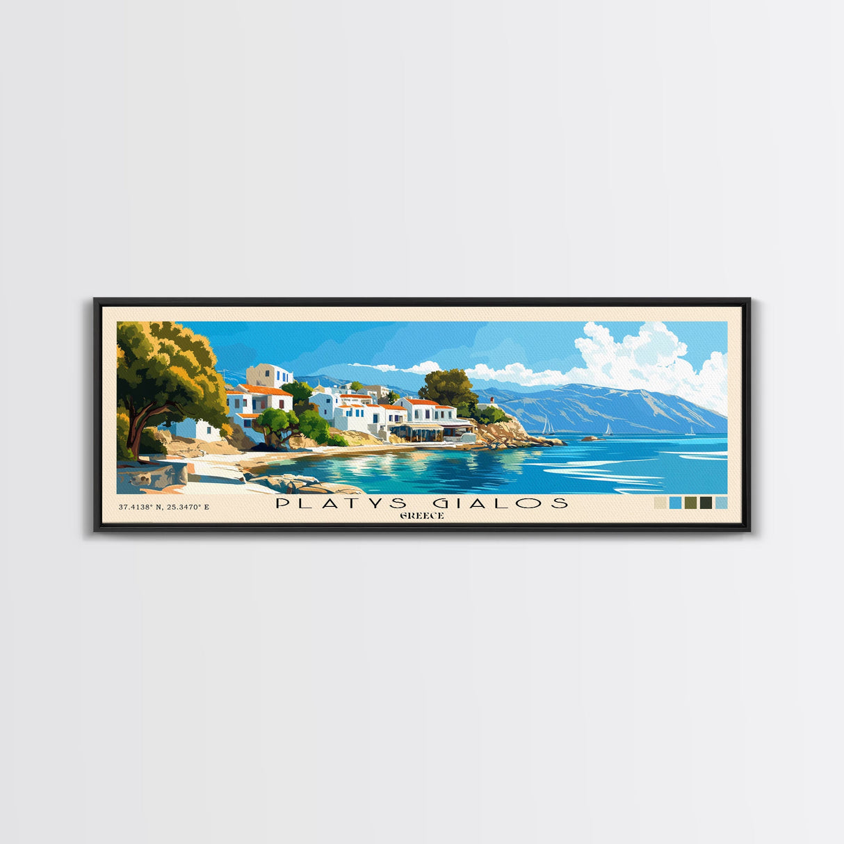 Platys Gialos, Greece Panoramic Beach Print, Vacation Gift, Greece Wall Art, Beach Painting, Beach Decor, Beach Painting