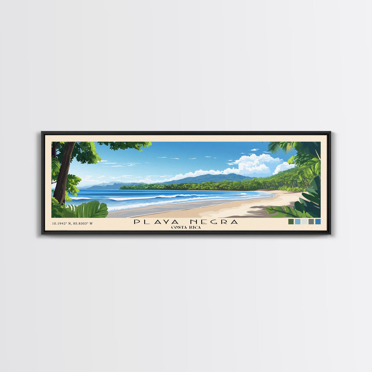 Playa Negra, Costa Rica Panoramic Print, Vacation Gift, Costa Rica Wall Art, Beach Painting, Beach Decor, Large Wall Art, Wood Frame Art