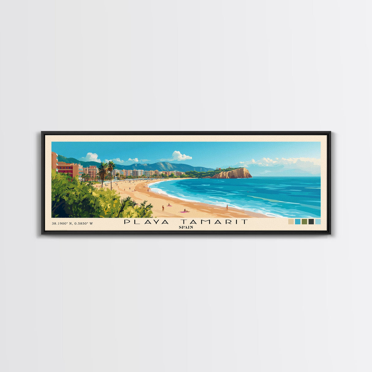 Playa Tamarit, Spain Panoramic Print, Vacation Gift, Spain Wall Art, Beach Painting, Beach Decor, Beach Or Lakehouse Art