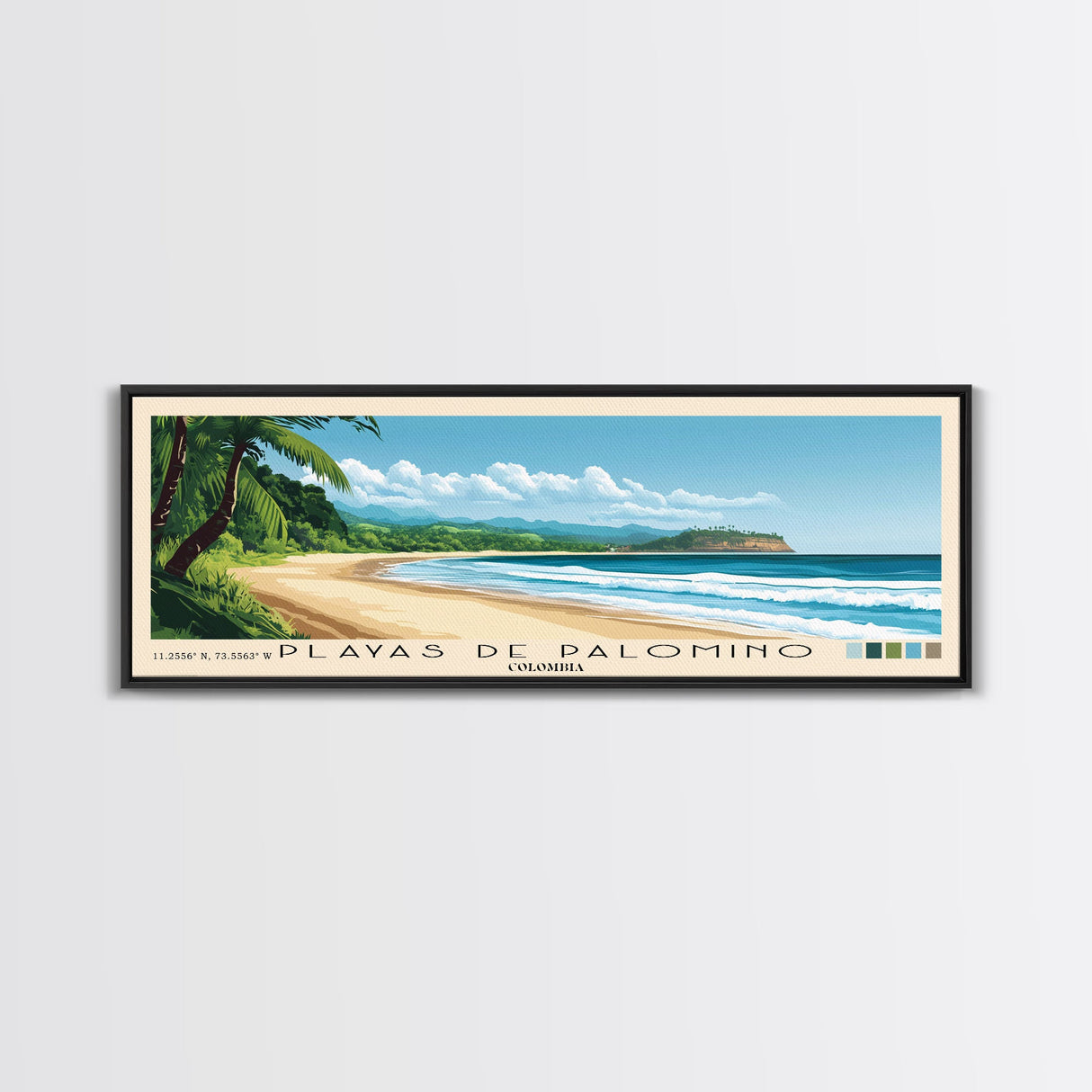 Playas de Palomino, Colombia Panoramic Beach Print, Vacation Gift, Colombia Wall Art, Framed Canvas Print, Framed Beach Painting